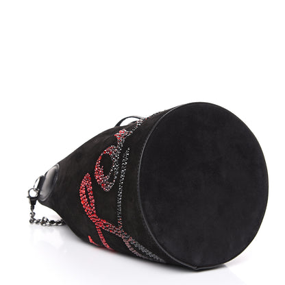 Christian Louboutin Suede Crystal Marie Jane Bucket Black Red 3 of 8