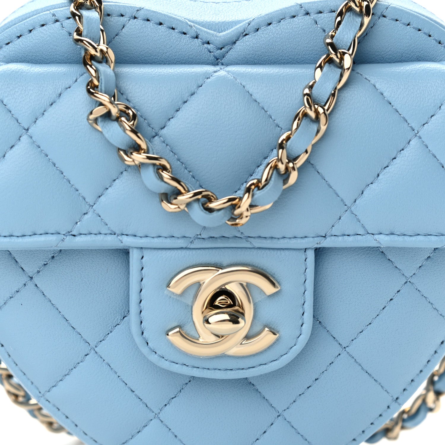 Chanel Lambskin Quilted CC In Love Heart Clutch With Chain Light Blue 8 of 11