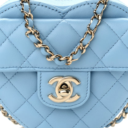 Chanel Lambskin Quilted CC In Love Heart Clutch With Chain Light Blue 8 of 11