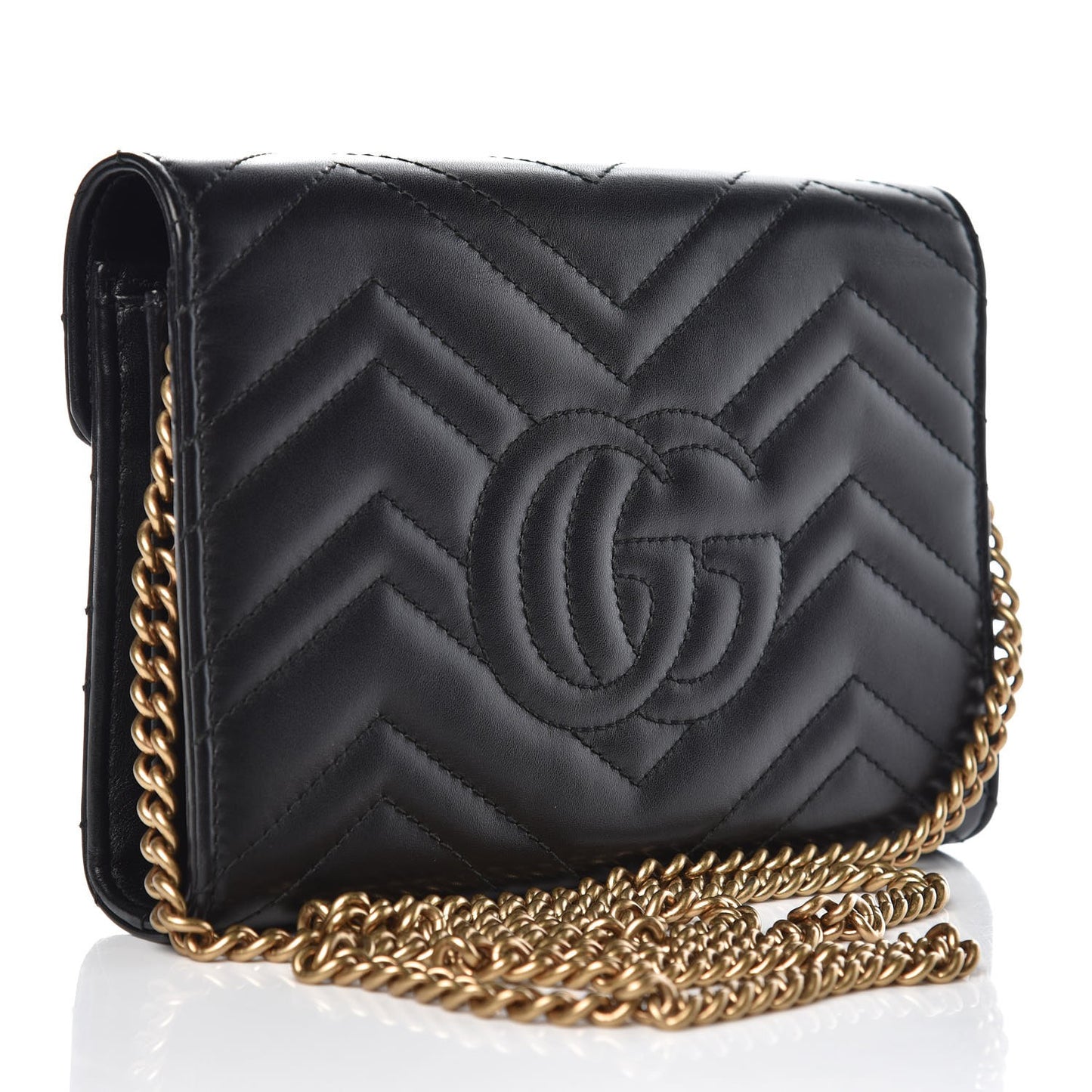 Calfskin Matelasse GG Marmont Chain Wallet Black