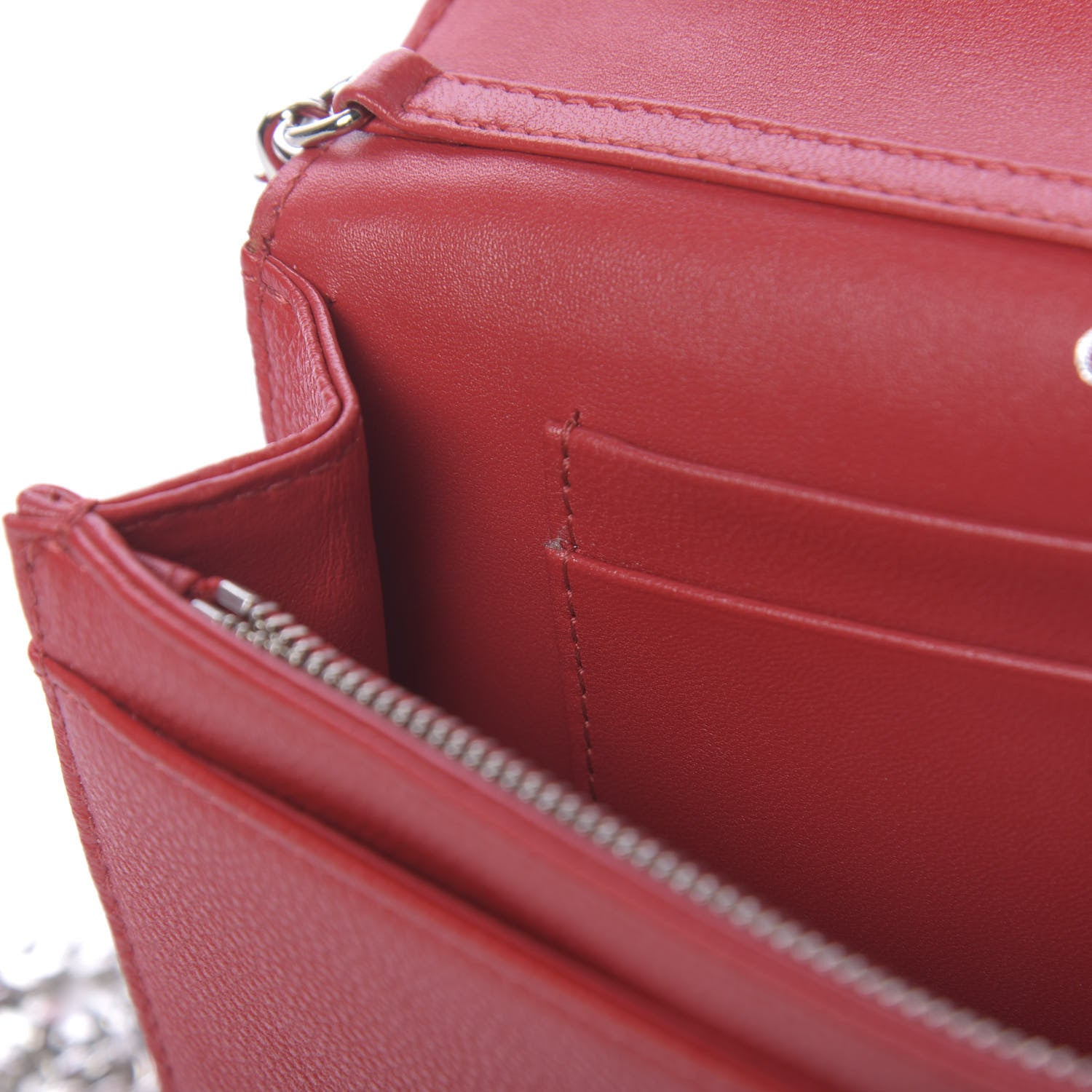 Christian Dior Grained Calfskin Diorama Wallet on Chain Pouch Rouge Vif 12 of 13