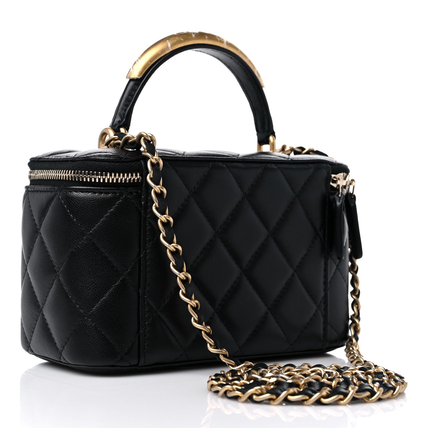 Chanel Lambskin Quilted Metal Small Top Handle Vanity Case With Chain Black 3 of 11