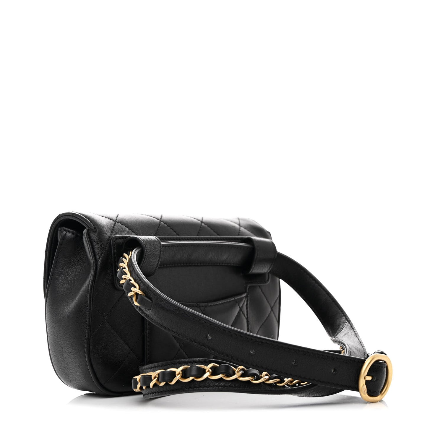 Lambskin Quilted Chain Infinity Waist Belt Bag Black