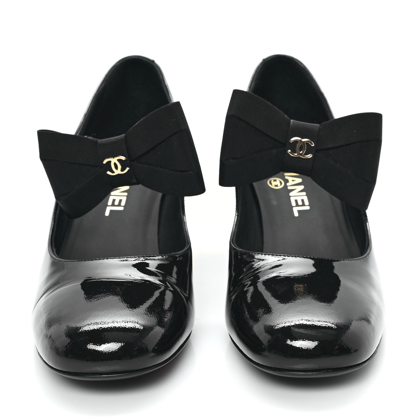Patent Calfskin Grosgrain CC Mary Jane Pumps 40 Black