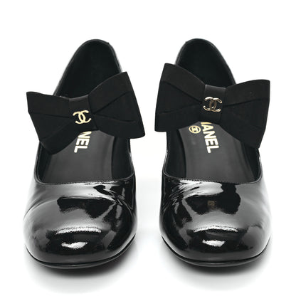 Chanel Patent Calfskin Grosgrain CC Mary Jane Pumps 40 Black 3 of 10