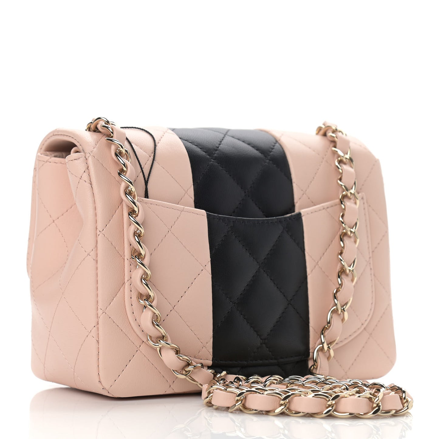 Lambskin Quilted Mini Square Flap Light Beige Black