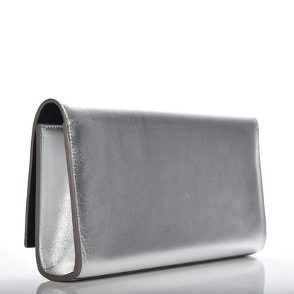 Saint Laurent Metallic Calfskin Classic Monogram Clutch Argento 3 of 8