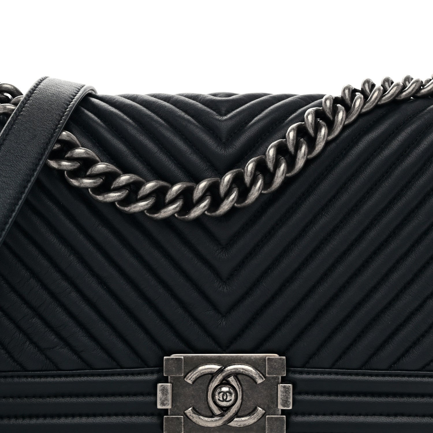 Chanel Calfskin Chevron Quilted Medium Boy Flap Navy Blue 8 of 10