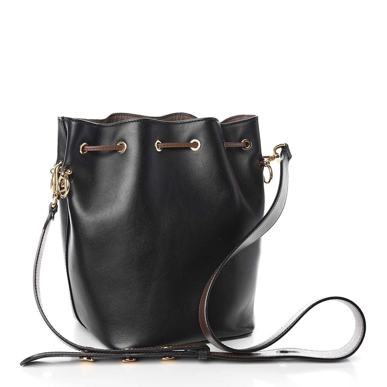Fendi Vitello Century Matte F is Fendi Stamp Patch Bi-Color Grande Mon Tresor Bucket Bag Black Maya Fragola 3 of 11