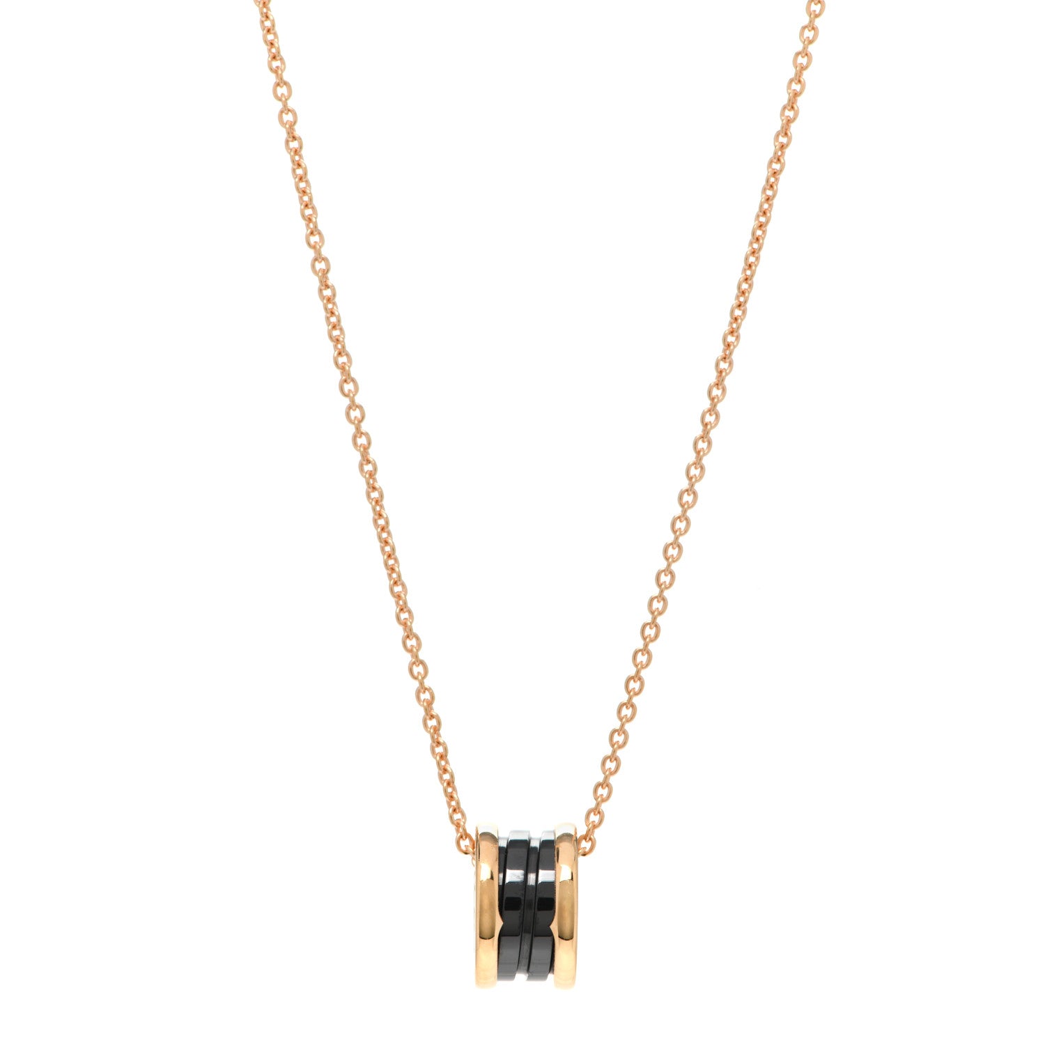 Bulgari 18K Rose Gold Black Ceramic B.Zero1 Pendant Necklace 1 of 5