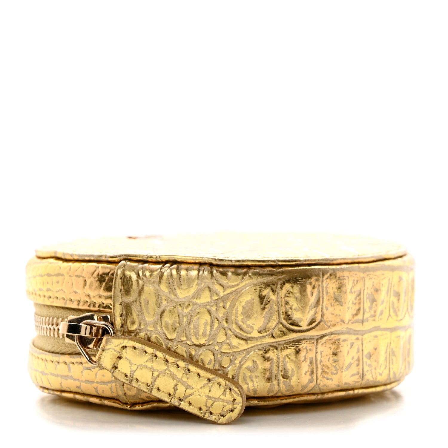 Chanel Metallic Calfskin Crocodile Embossed Cocodile Zip Around Classic Coin Purse Gold 4 of 8