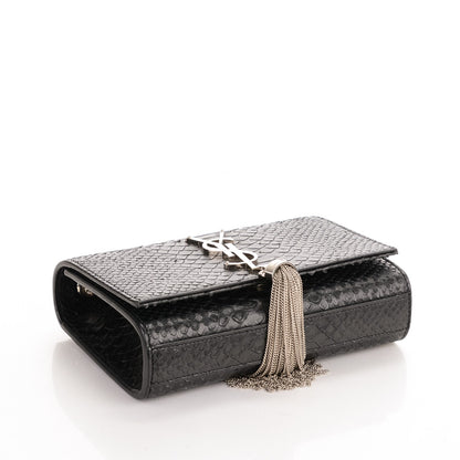 Saint Laurent Python Calfskin Embossed Small Classic Monogram Tassel Satchel Black 4 of 6