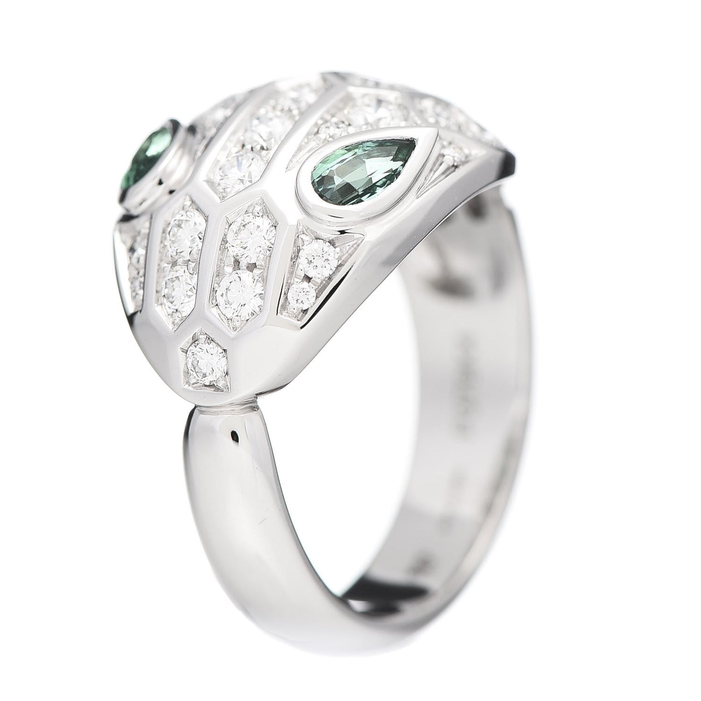 18K White Gold Diamond Emerald Serpenti Seduttori Ring 50 5.25
