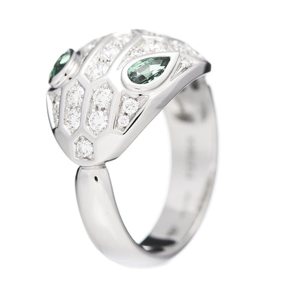 Bulgari 18K White Gold Diamond Emerald Serpenti Seduttori Ring 50 5.25 1 of 6