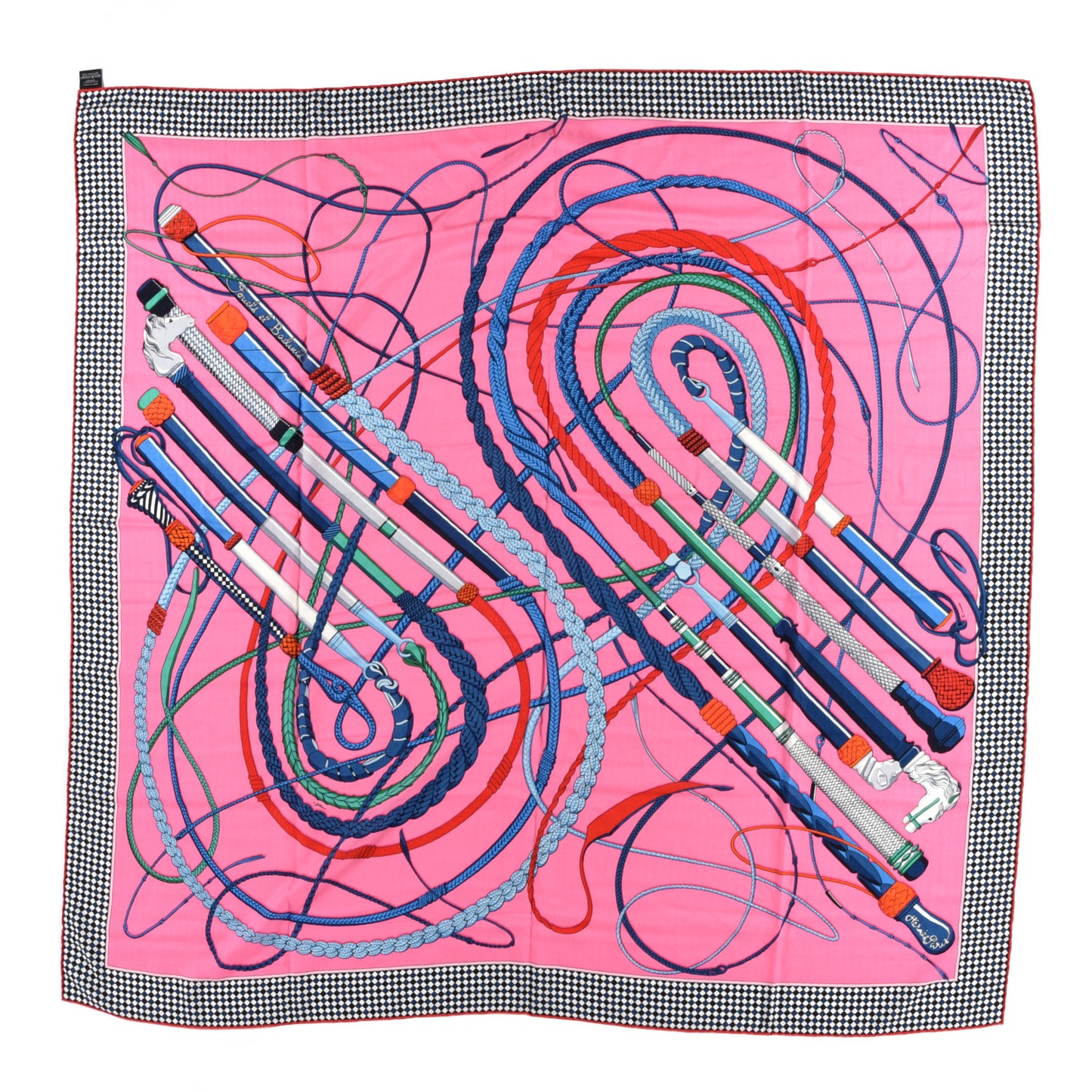 Silk Cashmere Fouets Et Badines Bandana Shawl 140 Rose Vif Bleu Rouge