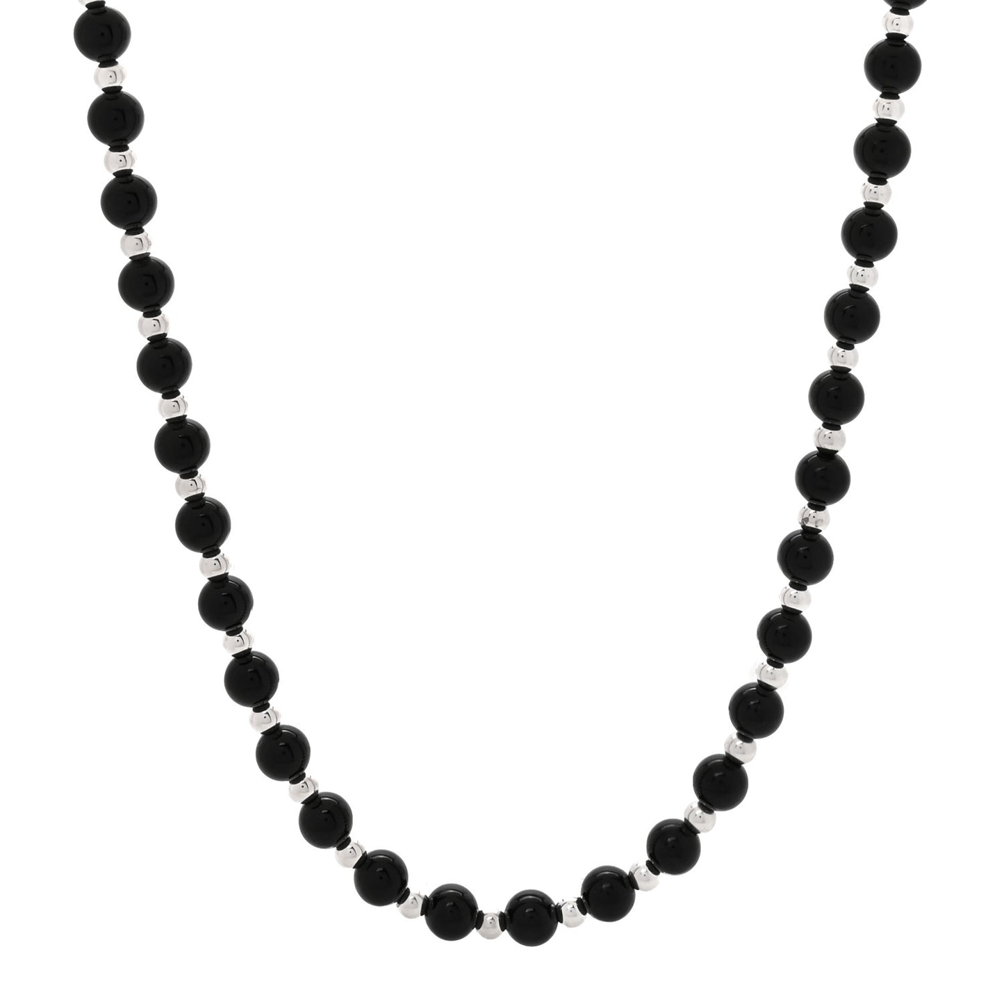 Sterling Silver Black Onyx Bead Necklace