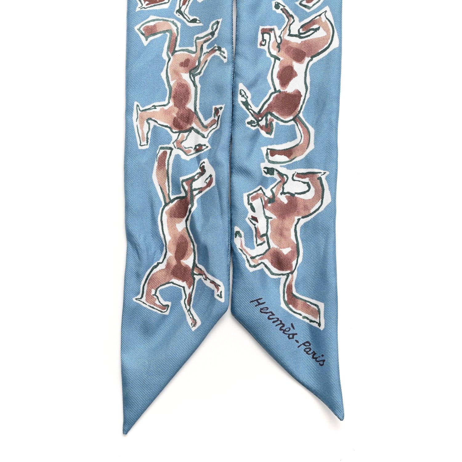 Hermes Silk Chevaux En Liberte Twilly Bleu Glacier Beige 2 of 6