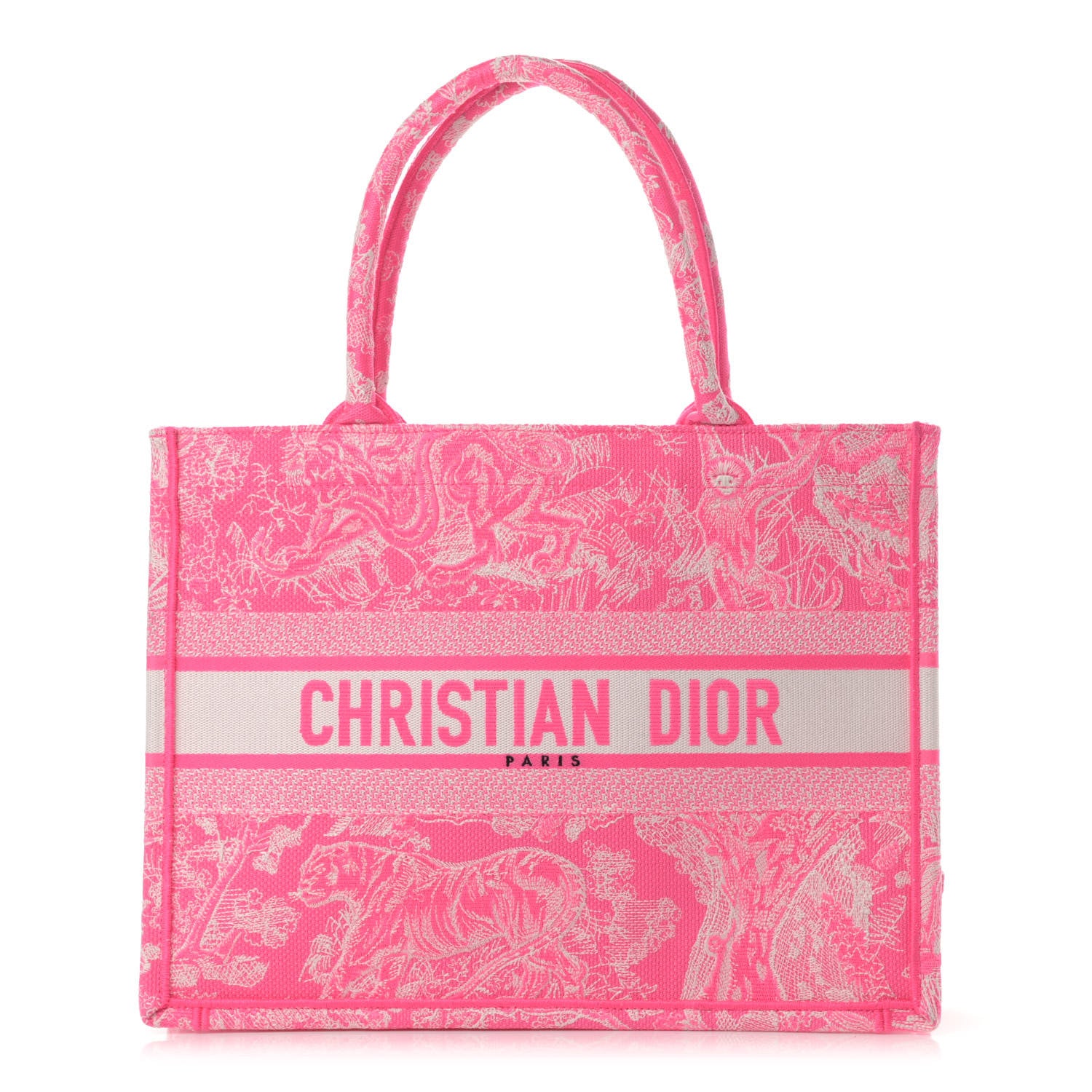 Christian Dior Canvas Embroidered Medium Dioriviera Toile De Jouy Book Tote Fluorescent Pink 1 of 11