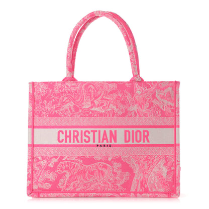 Christian Dior Canvas Embroidered Medium Dioriviera Toile De Jouy Book Tote Fluorescent Pink 1 of 11