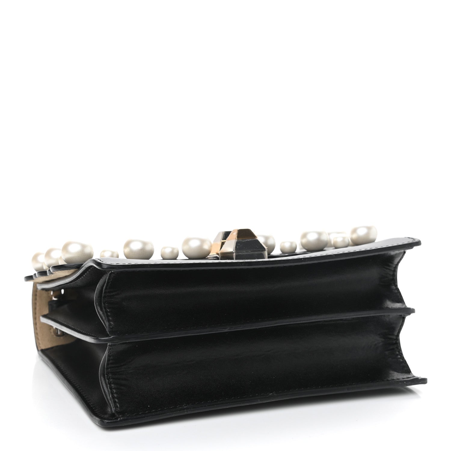 Fendi Vitello Liberty Pearl Scalloped Studded Small Kan I Shoulder Bag Black 4 of 12