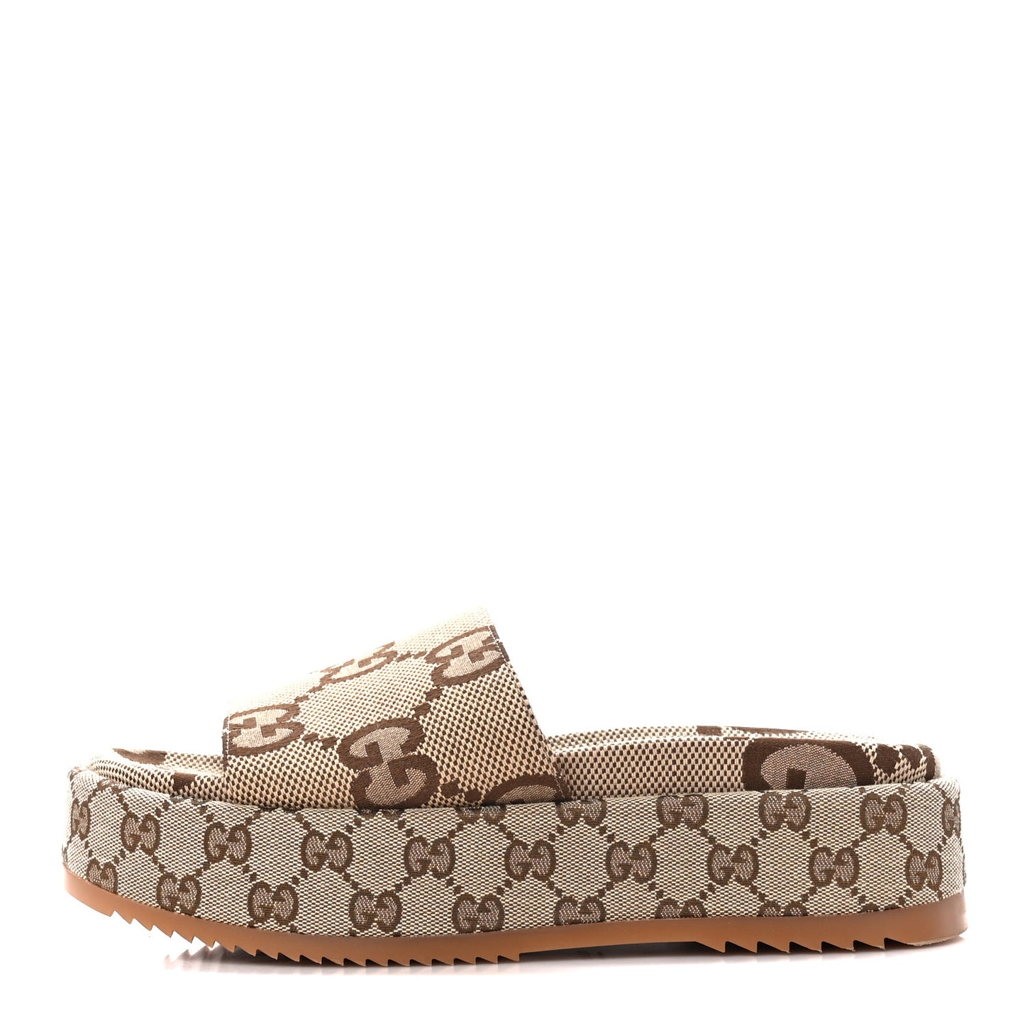 Monogram Maxi GG Angelina Platform 55mm Slide Sandals 39.5 Camel Ebony