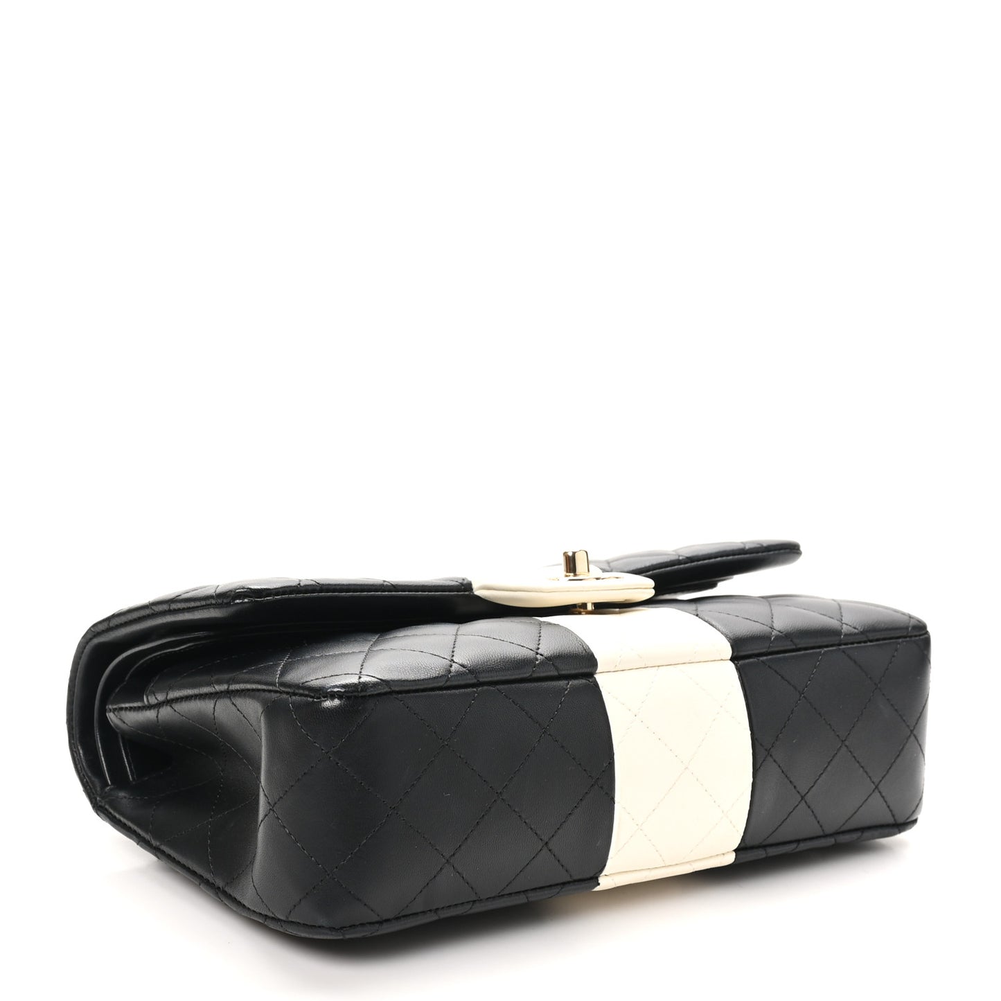 Lambskin Quilted Medium Double Flap Black White