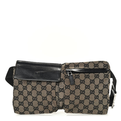 Gucci GG Monogram Double Pocket Belt Bag Black Beige 1 of 9