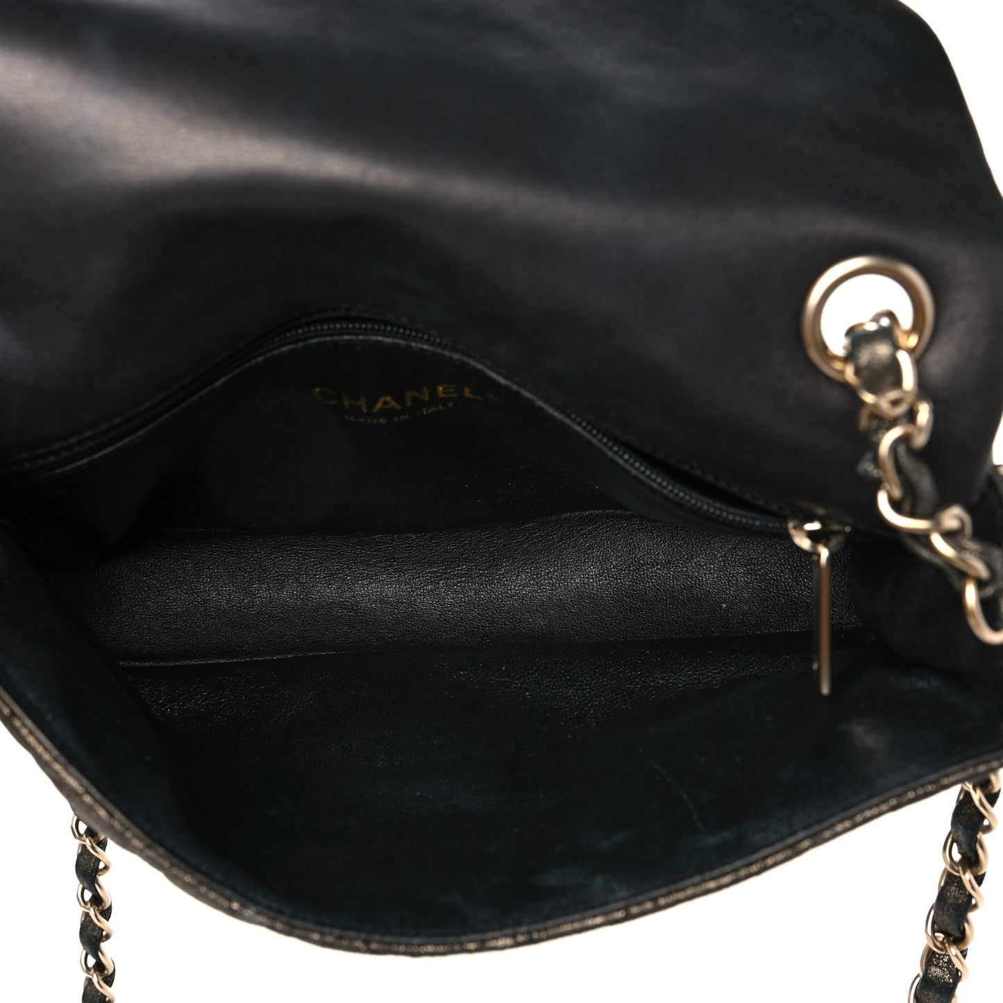 Iridescent Calfskin Quilted Crystal Mini Rectangular Flap Black Gold