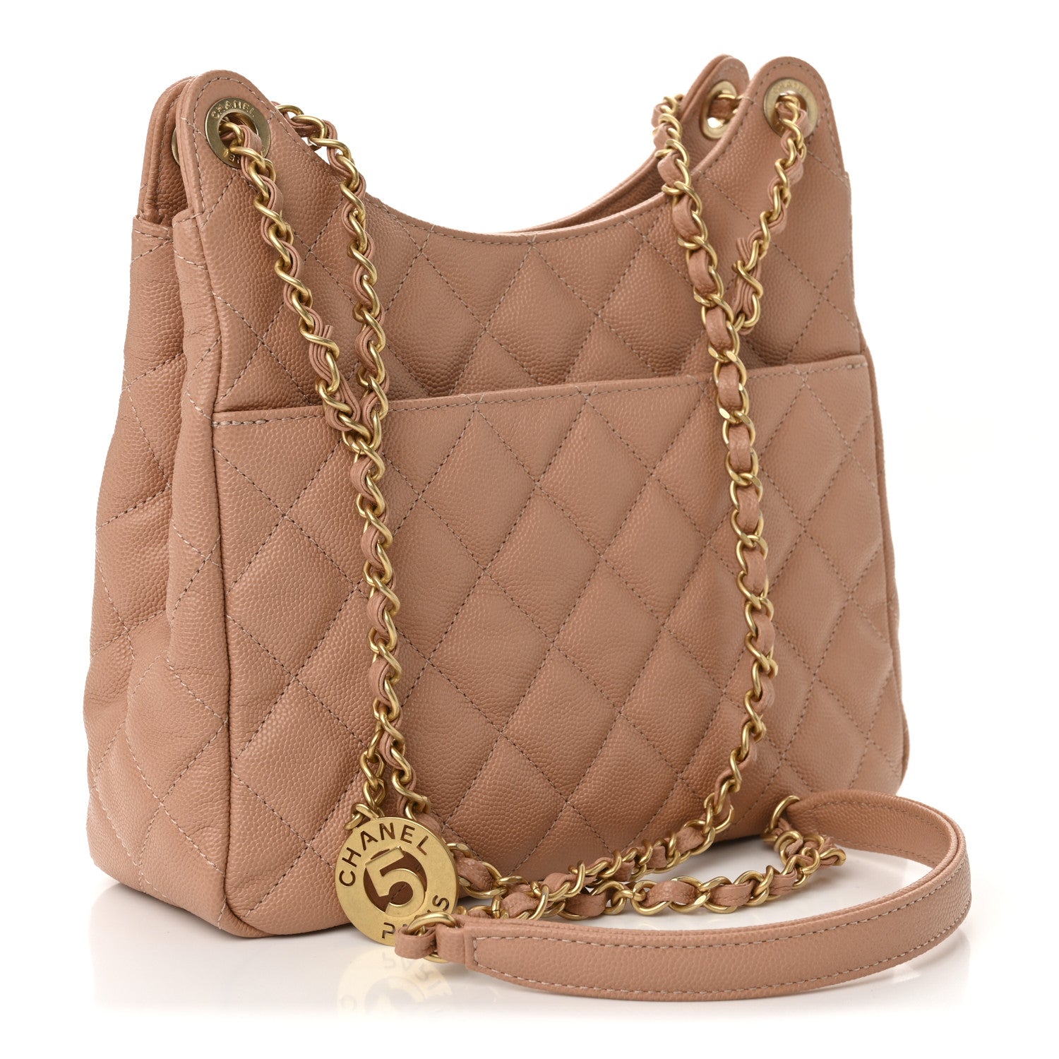 Chanel Caviar Quilted Wavy CC Hobo Beige 3 of 10