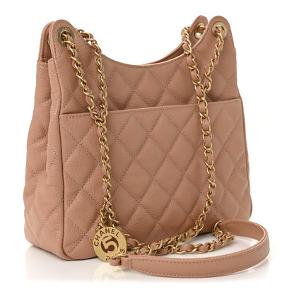 Chanel Caviar Quilted Wavy CC Hobo Beige 3 of 10