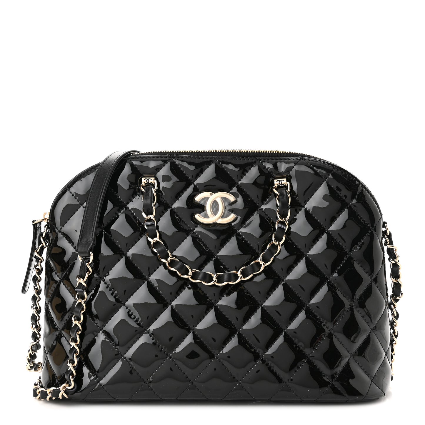 Patent Quilted Shiny Coco Small Shopping Bag Black
