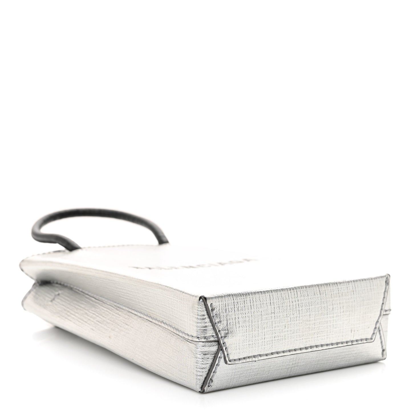 Metallic Textured Calfskin Logo Shopping Phone Holder Bag Silver