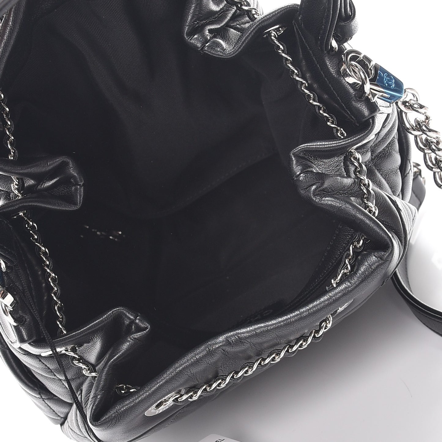 Lambskin Quilted Small Chain Bucket Bag Black