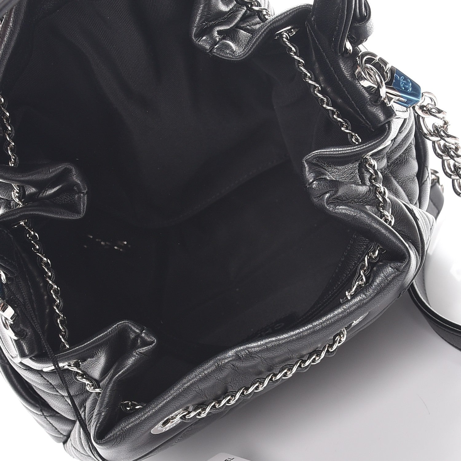 Chanel Lambskin Quilted Small Chain Bucket Bag Black 6 of 9