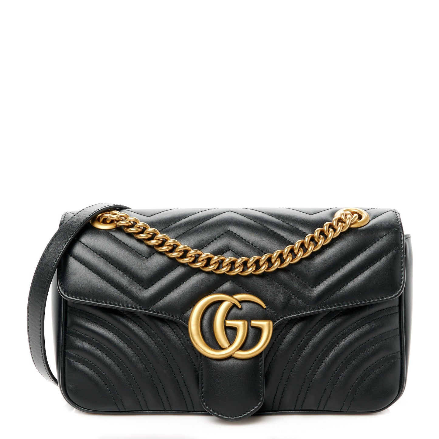 Calfskin Matelasse Small GG Marmont Shoulder Bag Black