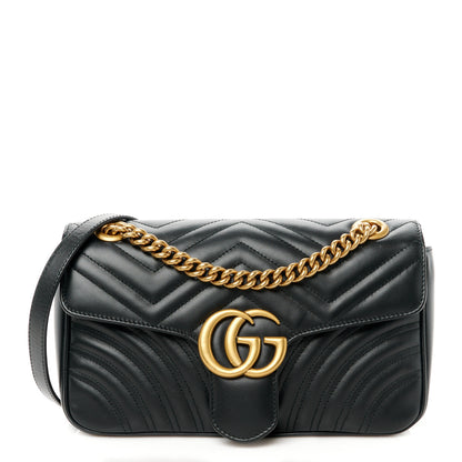 Gucci Calfskin Matelasse Small GG Marmont Shoulder Bag Black 1 of 13