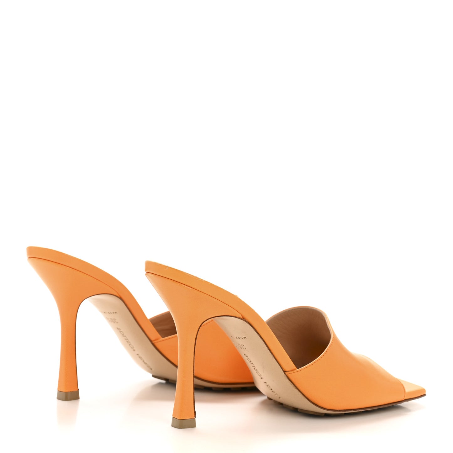 Lambskin Stretch 90mm Mule Sandals 38.5 Tangerine