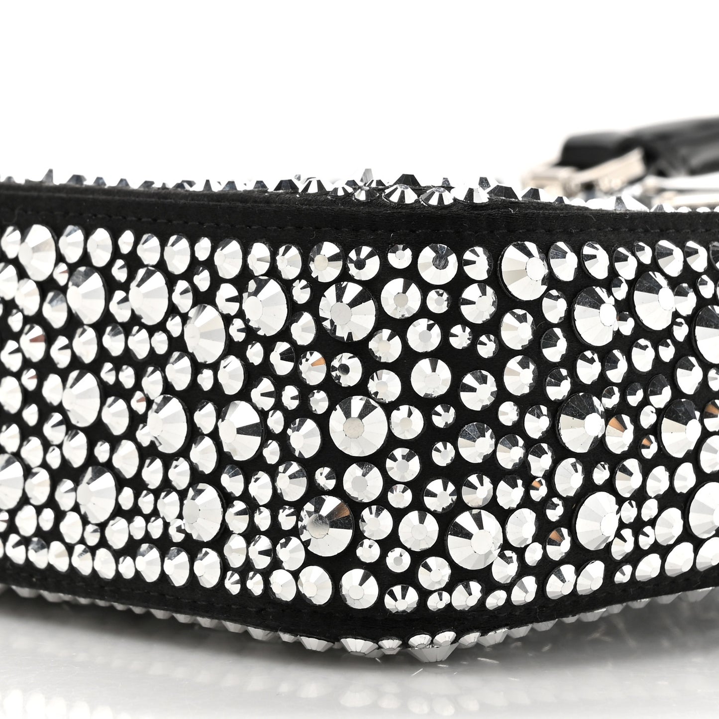 Satin Crystal Metal Triangle Logo Small Double Handle Crossbody Tote Metal