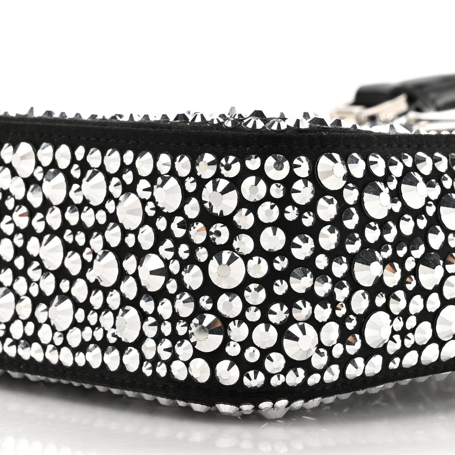 Prada Satin Crystal Metal Triangle Logo Small Double Handle Crossbody Tote Metal 8 of 9