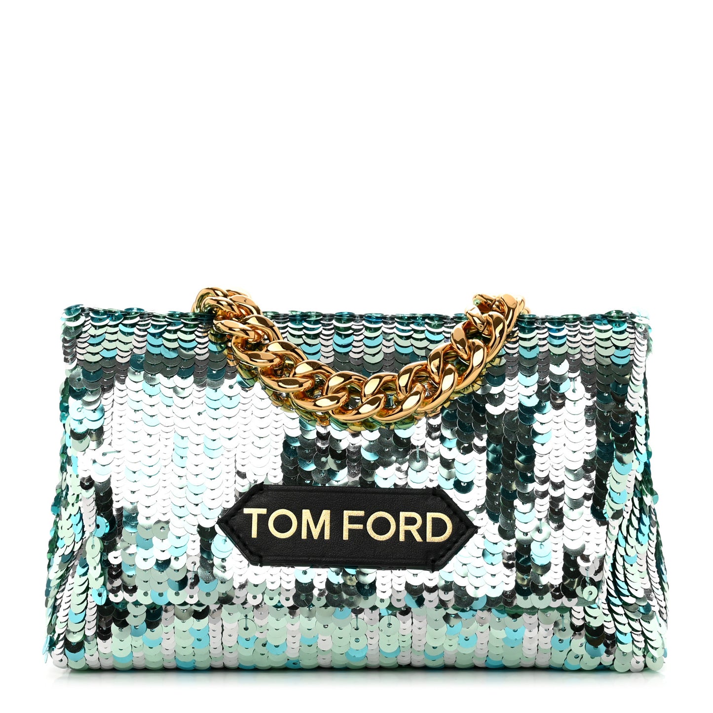 Sequin Mini Label Shoulder Bag Aqua Black