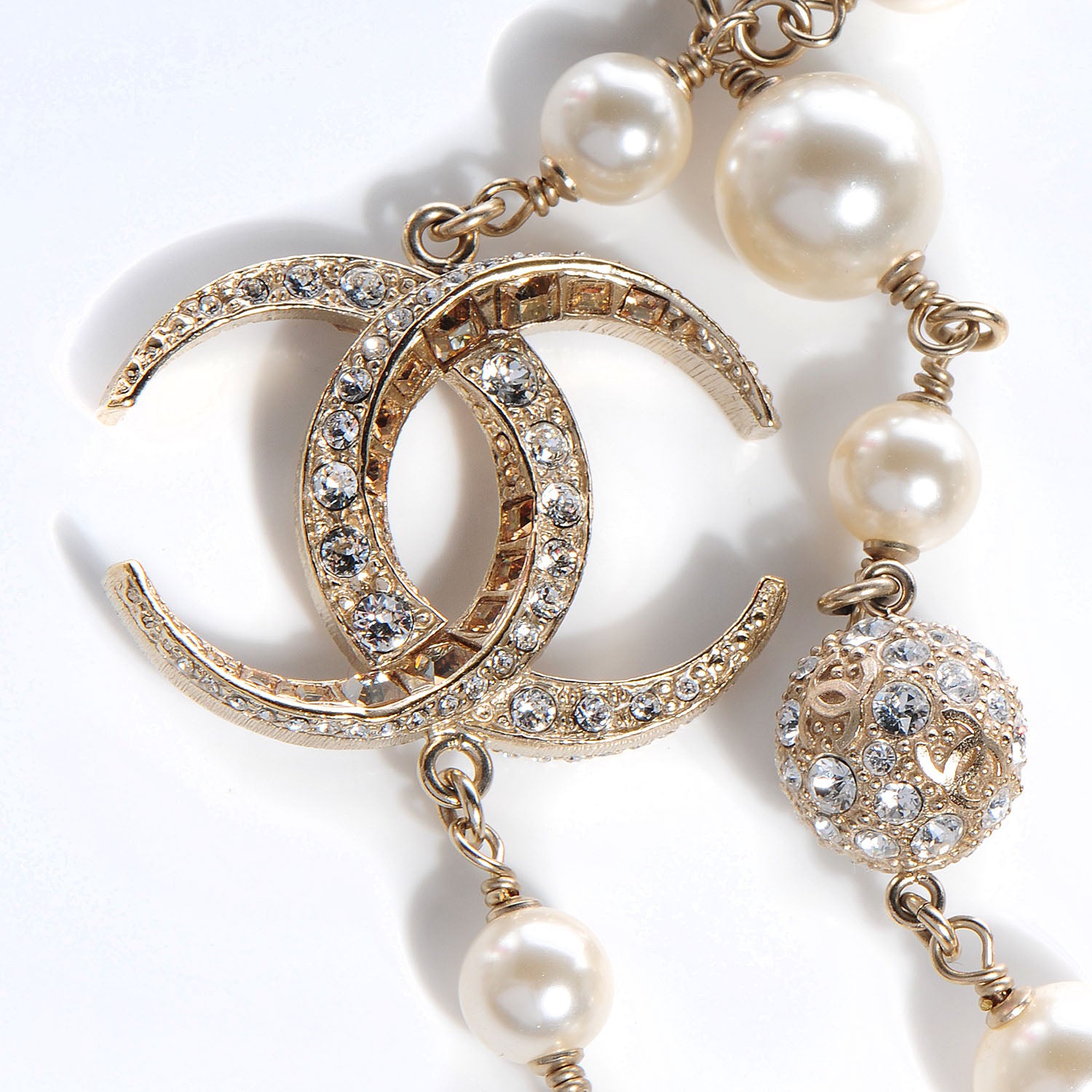 Chanel Crystal Pearl CC Long Necklace Gold 3 of 6