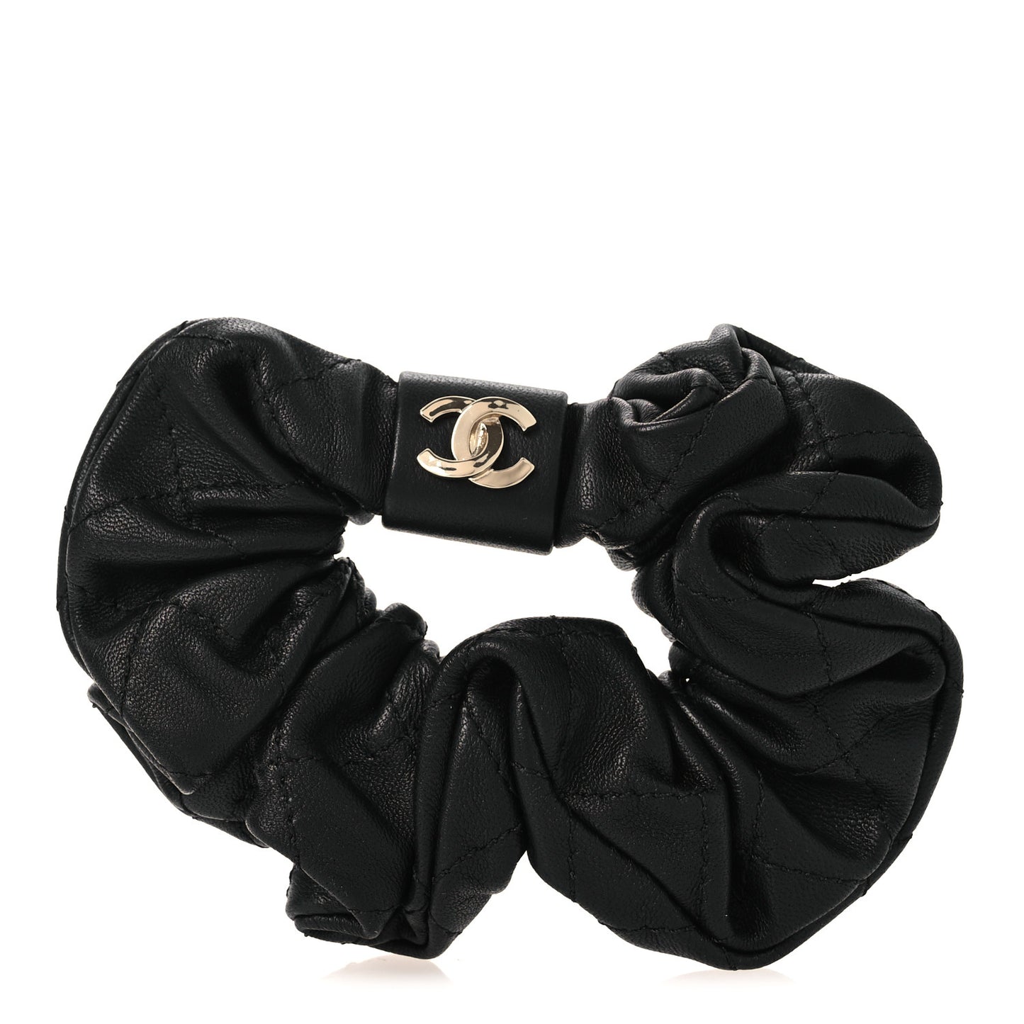 Lambskin Quilted CC Hair Scrunchie Black