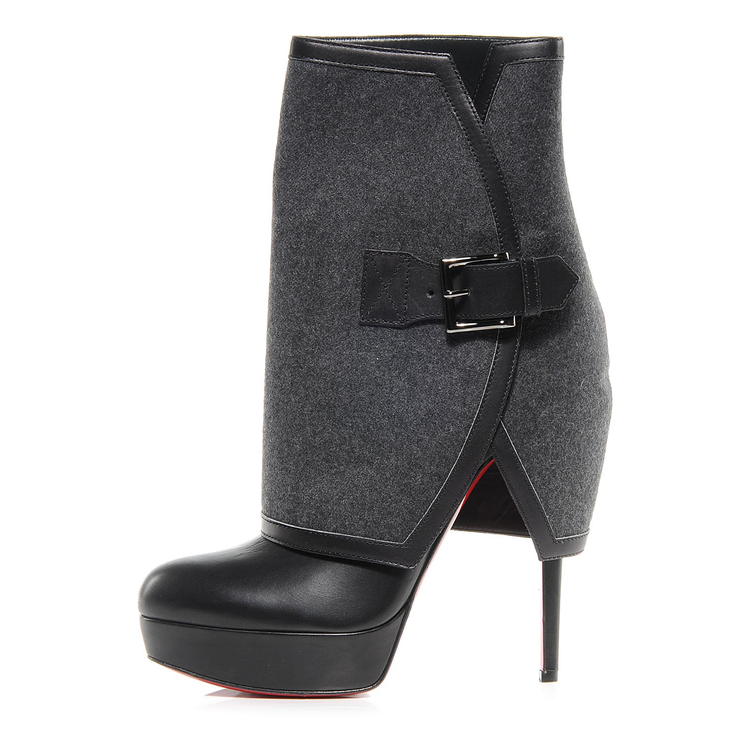 Christian Louboutin Leather Flannel Cuff Armony 140 Ankle Boots 41 Black Grey 1 of 7