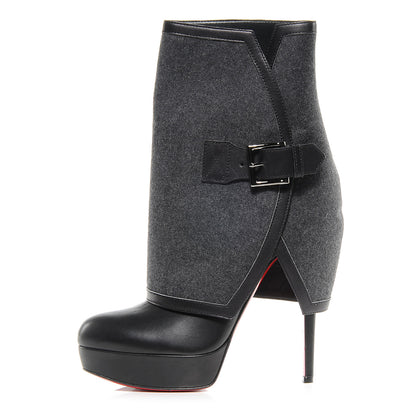 Christian Louboutin Leather Flannel Cuff Armony 140 Ankle Boots 41 Black Grey 1 of 7