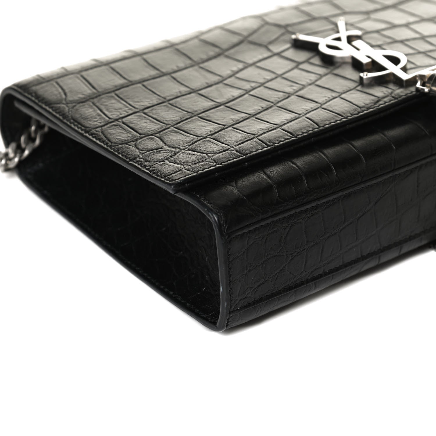 Saint Laurent Calfskin Crocodile Embossed Medium Classic Monogram Kate Tassel Satchel Black 12 of 13