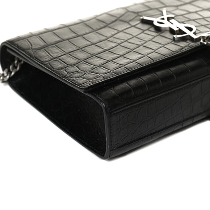 Saint Laurent Calfskin Crocodile Embossed Medium Classic Monogram Kate Tassel Satchel Black 12 of 13