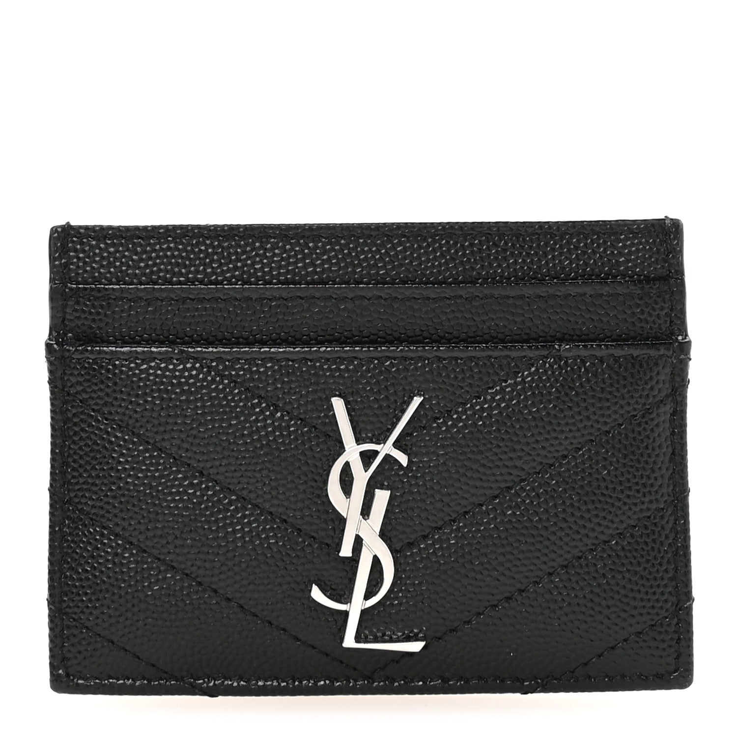 Saint Laurent Grain De Poudre Matelasse Chevron Monogram Credit Card Case Black 1 of 7