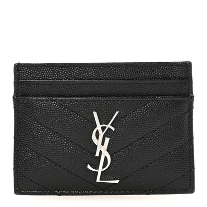 Saint Laurent Grain De Poudre Matelasse Chevron Monogram Credit Card Case Black 1 of 7