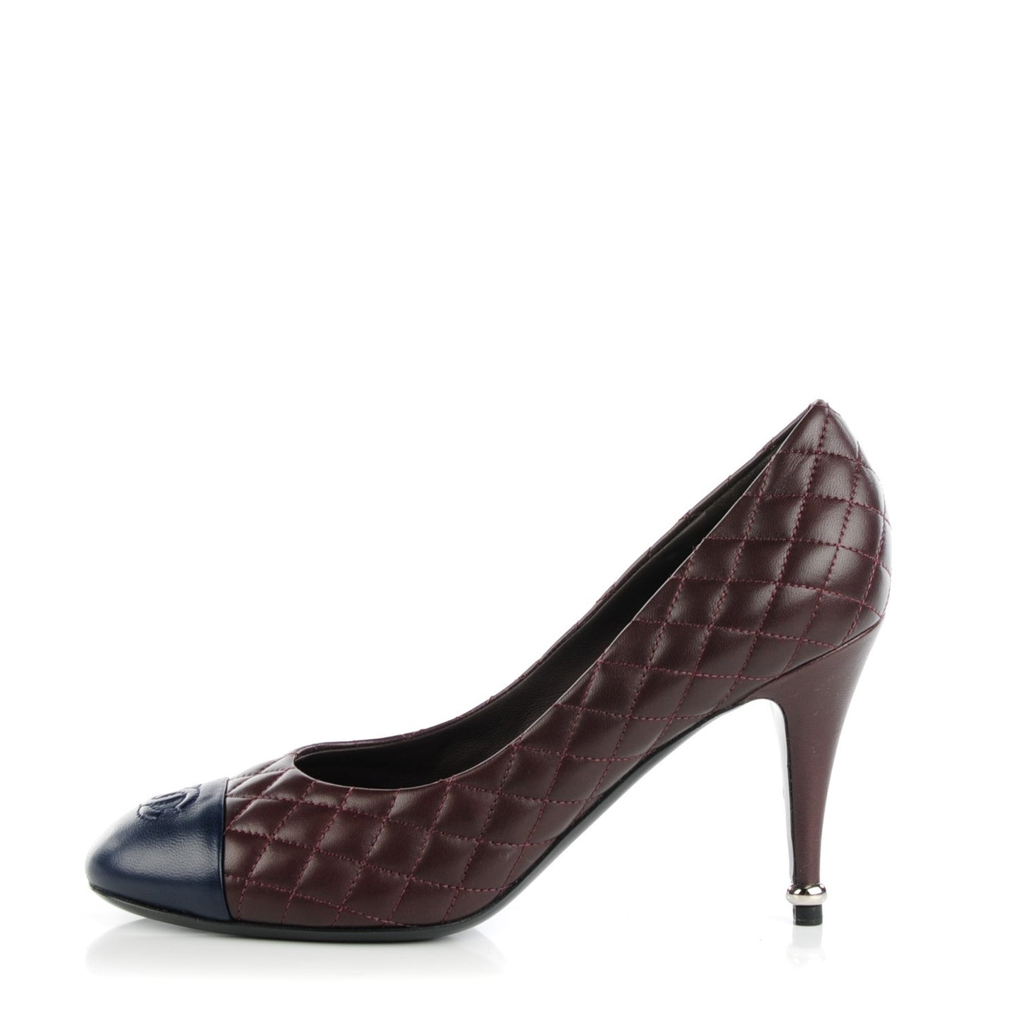 Lambskin Quilted Cap Toe Pumps 42 Burgundy Navy