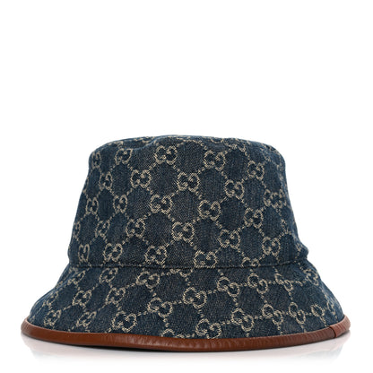 Gucci Washed Jacquard Denim Nappa GG Monogram Oscar Bucket Hat M Denim Cuir 1 of 8